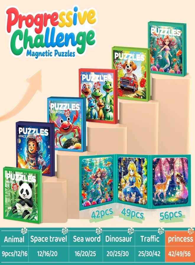 Flamax 3-in-1 Magnetic Puzzles for Toddlers 3-5 Girls, 42/49/56 Pieces Mermaid & Princess Magnet Puzzle Book, Magnet Puzzle for Kids Ages 4-6, Magnetic Puzzles for Toddlers 3-5 - Image 5